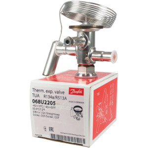Danfoss 068U2205 1/8 - 2.5TR Expansion Valve Body, TUA, R134a, R513A, 3/8x1/2 in, Solder, ODF, Internally equalized, Single-flow, -40 to 50 F, Capacity determined by Orifice size Sold Separately