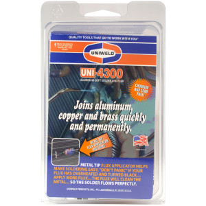Uniweld UNI-4300 P4KD9S Aluminium Welding Kit includes 10ft Aluminum Solder, 2oz Flux Bottle and Metal Tip Flux Applicator Uniweld UNI-4300 P4KD9S Aluminium Welding Kit includes 10ft Aluminum Solder, 2oz Flux Bottle and Metal Tip Flux Applicator