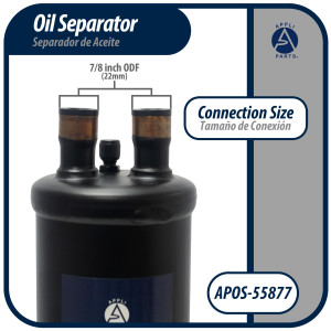 Appli Parts APOS-55877 7/8 in ODF Oil Separator, compatible with CFC,HCFC,HFC,R22,R407C,R502,R134a,R404A,R507, Working temperature 14 F to 266 F Appli Parts APOS-55877 7/8 in ODF Oil Separator, compatible with CFC,HCFC,HFC,R22,R407C,R502,R134a,R404A,R507, Working temperature 14 F to 266 F
