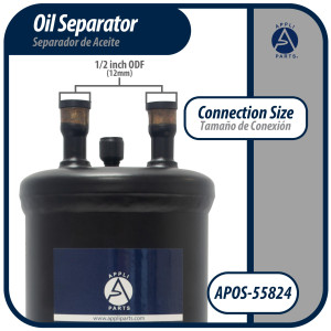 Appli Parts APOS-55824 1/2 in ODF Oil Separator, Compatible with CFC, HCFC, HFC, R22, R407C, R502, R134a, R404A, R507A, Working temperature 14 F to 266 F