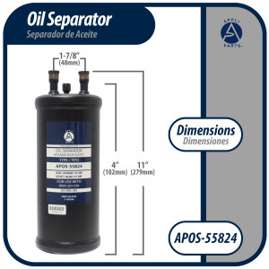 Appli Parts APOS-55824 1/2 in ODF Oil Separator, Compatible with CFC, HCFC, HFC, R22, R407C, R502, R134a, R404A, R507A, Working temperature 14 F to 266 F
