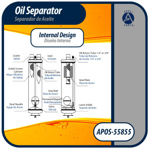 Appli Parts APOS-55855 5/8 in ODF Oil Separator, Compatible with CFC, HCFC, HFC, R22, R407C, R502, R134a, R404A, R507A, Working temperature 14 F to 266 F