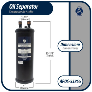 Appli Parts APOS-55855 5/8 in ODF Oil Separator, Compatible with CFC, HCFC, HFC, R22, R407C, R502, R134a, R404A, R507A, Working temperature 14 F to 266 F