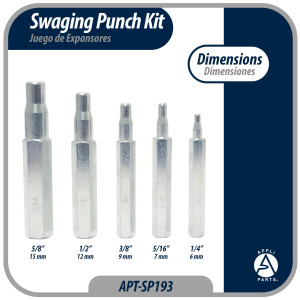 Appli Parts APT-SP193 Swaging Punch Kit for 1/4, 5/16, 3/8, 1/2, 5/8 in Diameter Copper Tube and other soft metals Expanding Tool Appli Parts APT-SP193 Swaging Punch Kit for 1/4, 5/16, 3/8, 1/2, 5/8 in Diameter Copper Tube and other soft metals Expanding Tool
