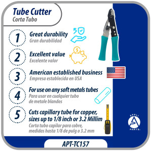 Appli Parts APT-TC157 Capillary Tube Cutter for Copper, Aluminum, steel, PVC and other soft metal pipe for Professionals and DIY applications Appli Parts APT-TC157 Capillary Tube Cutter for Copper, Aluminum, steel, PVC and other soft metal pipe for Professionals and DIY applications