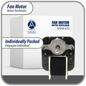 Appli Parts APFM-670 1/130 Hp Fan Motor, 110 V, 50/60 Hz, 3000 rpm, Reversible rotation, Universal Fan Motor Kit, Shaft 3/16 in by 1-1/4 in long includes 2 Fan Blades 4 and 5.5 in, UL, NUV-670, SM670