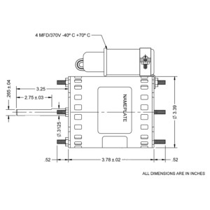 US Motor 9721 1/12 1/15 1/20Hp 1550 rpm, 4 poles, 1 shaft, OAO Enclosure, 3.3 diameter, Reversible, 115V-230V/50/60Hz/1Ph 9721 K033DGV1434014B 3.78in frame, 3.25in shaft Replace SE8888
